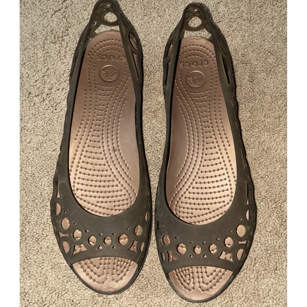 Crocs Shoes Women's 9 Adrina Casual Comfort Slip On Jelly Flats Peep Toe Tan